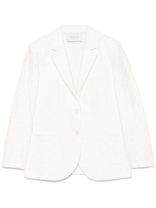 Crinkled Shoulder-Pad Cotton Blend Blazer — White