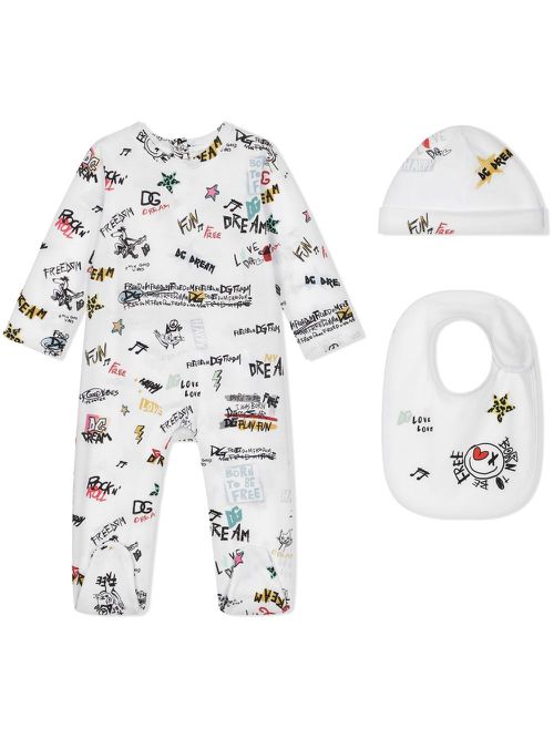 Rock-print babygrow set - White