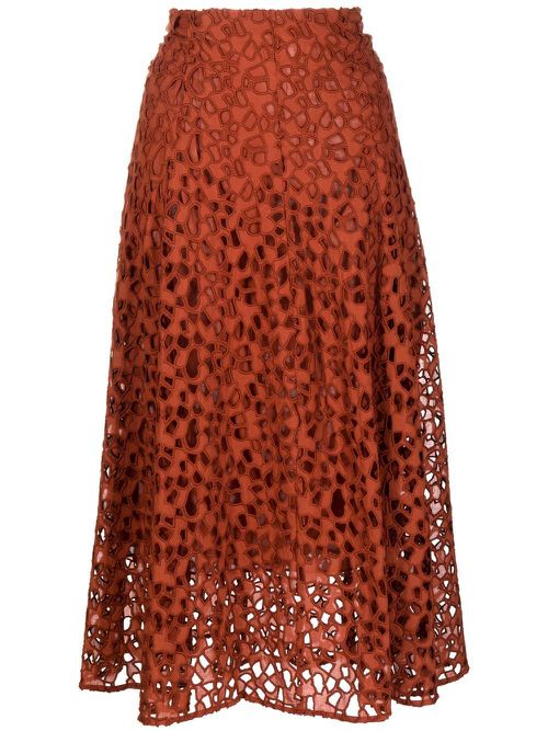 A-line lace-embroidered skirt