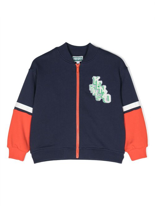 Logo-patch zip-up sweatshirt - Blue