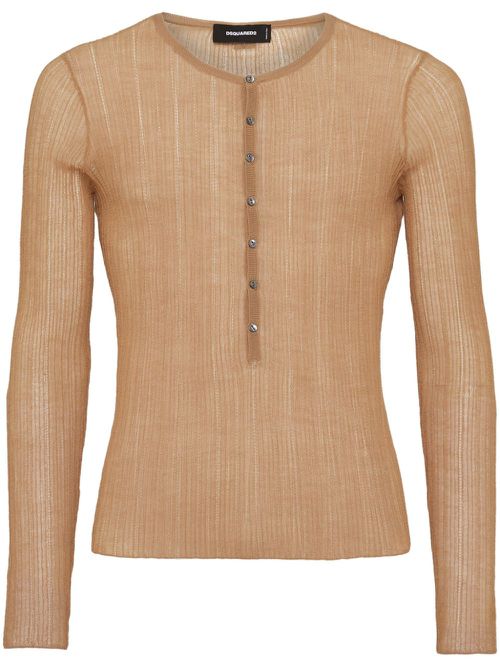 Logo-plaque fine-knit jumper - Neutrals