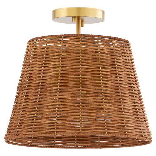 Aged Brass Three Light Semi Flush Mount from the Wicker Collection