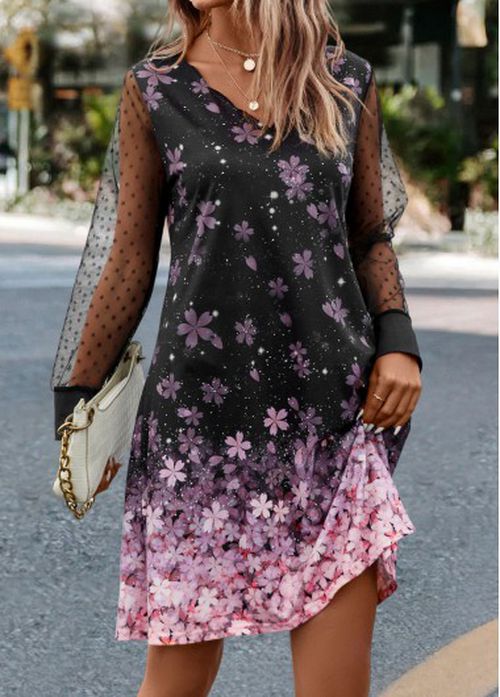 Modlily Black Mesh Floral Print A Line Dre