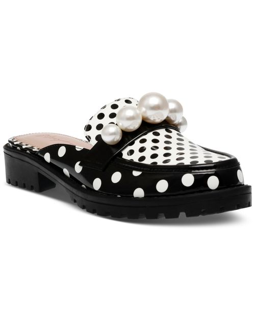 Women's Norah Embellished Lug-Sole Slip-On Loafer Flats - White/Black Polka Dot