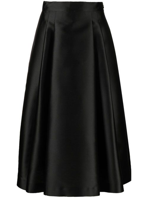 Box-pleat satin midi skirt - Black