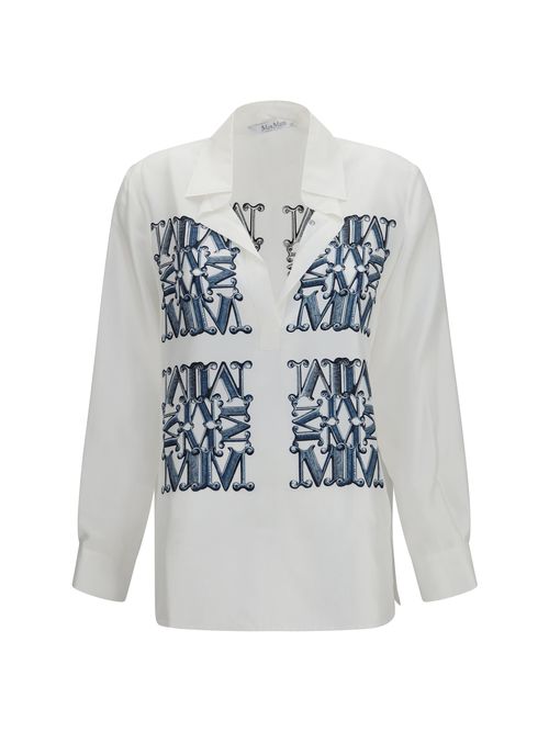 Printed Silk Twill Shirt — White