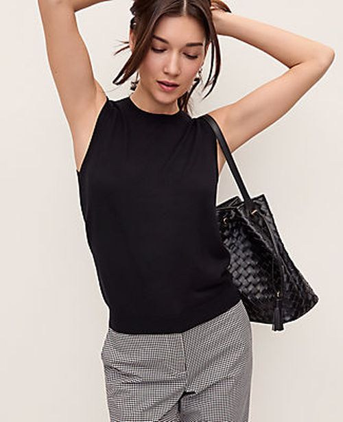 Ann Taylor Pointelle Trim Sweater Shell Top