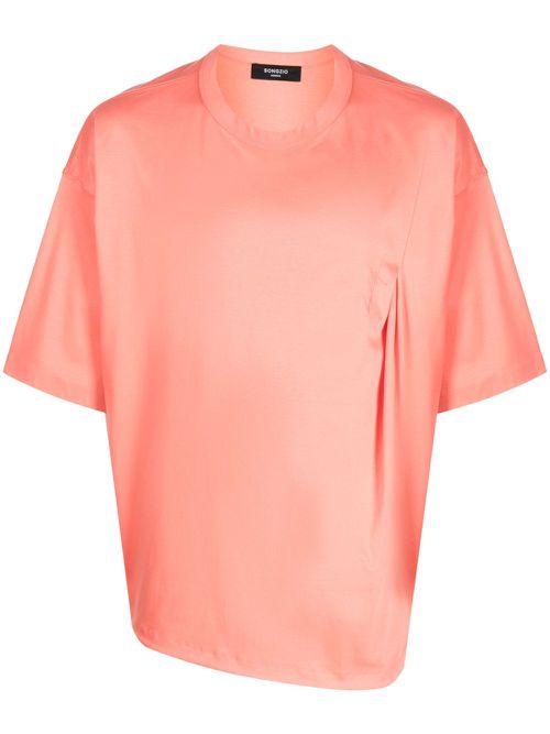 Logo-embroidered asymmetric cotton T-shirt - Orange