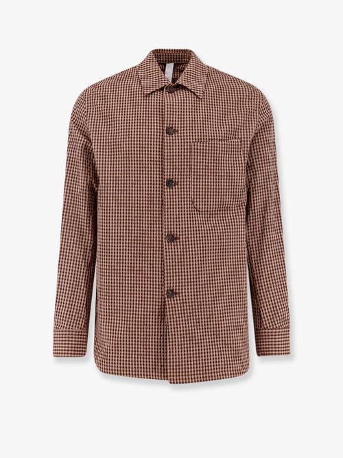 Gingham Cotton-Blend Shirt — Brown