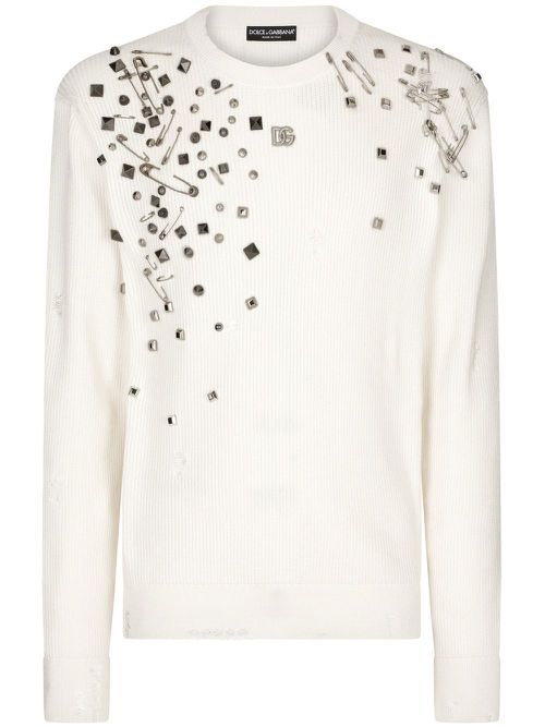 Logo-plaque detail knit jumper - White