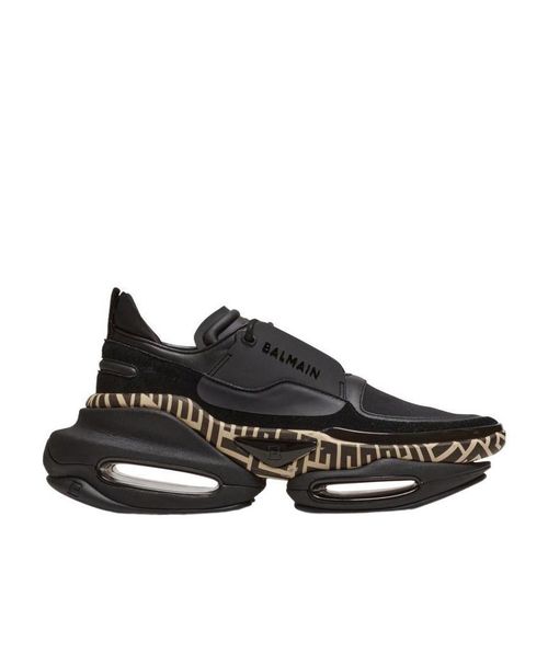 Leather and suede B-Bold low-top trainers with monogram print