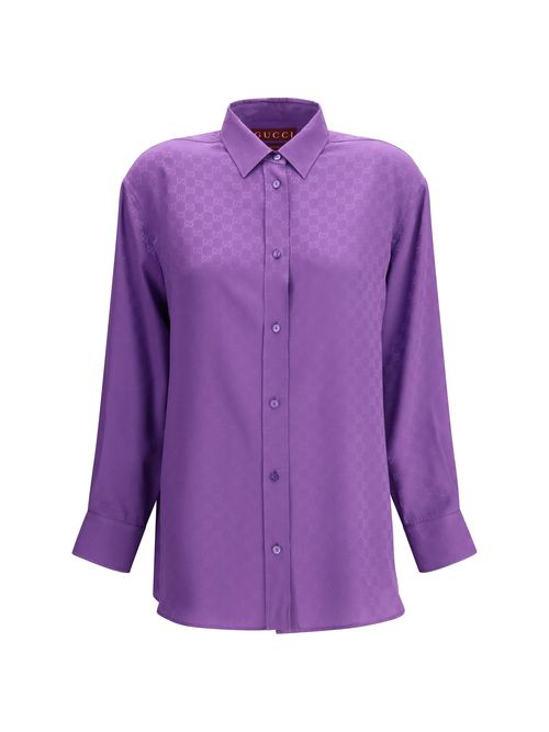 GG Supreme Print Silk Shirt — Purple