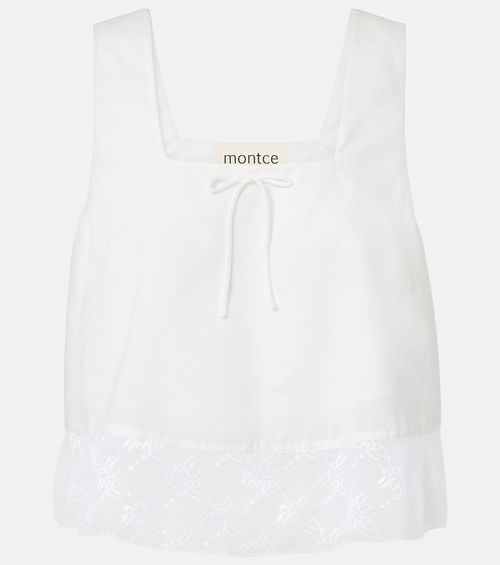 Lace-trimmed cotton crop top