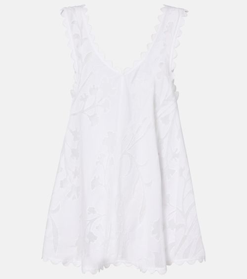 Embroidered scalloped cotton minidress