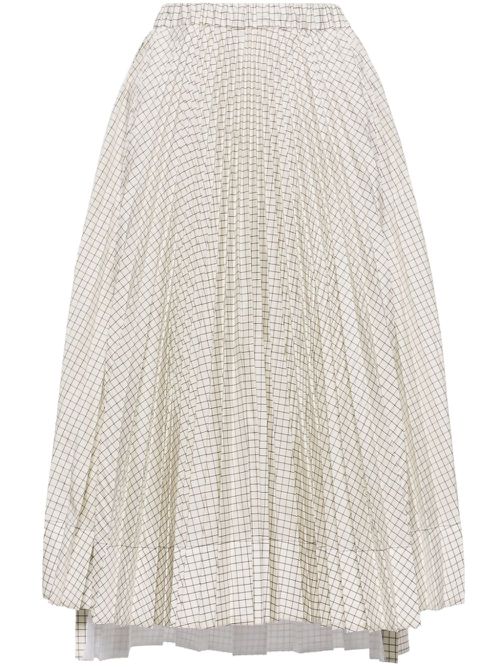 Grid-pattern taffeta midi skirt - White