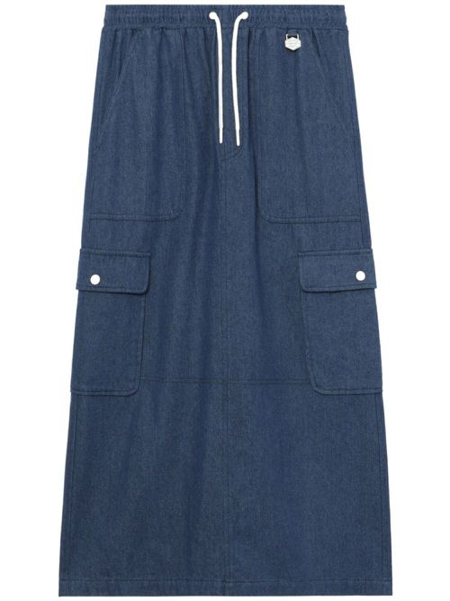 Elasticated-waist denim midi skirt - Blue