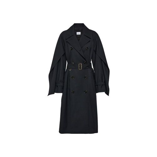 Double-Breasted Wool Blend Coat — Black