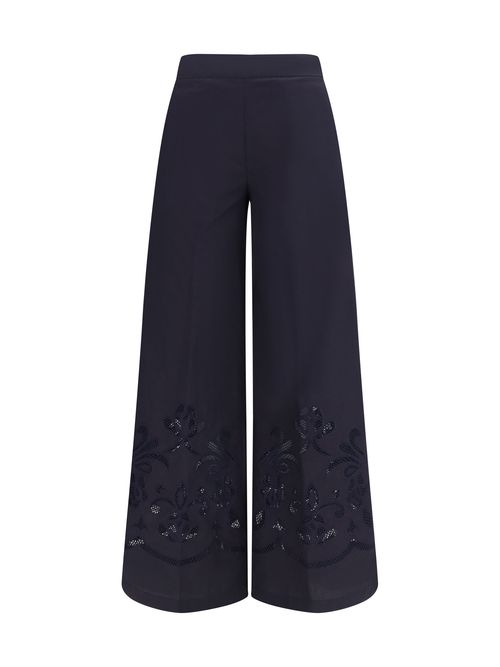 Embroidered Cotton Trousers — Black