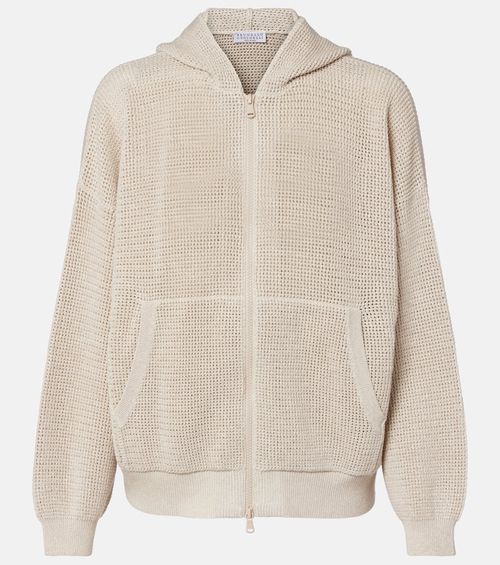 Open-knit cotton-blend lamé zip-up hoodie