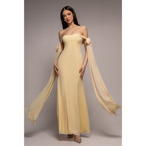 Goddiva Multiway Cape Chiffon Sweetheart Maxi Dress - Butter Yellow