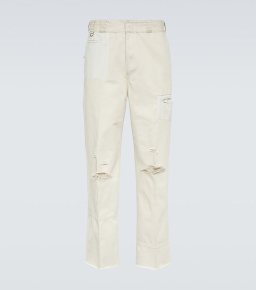 Distressed straight-leg cotton pants