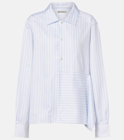 Striped asymmetric cotton poplin shirt