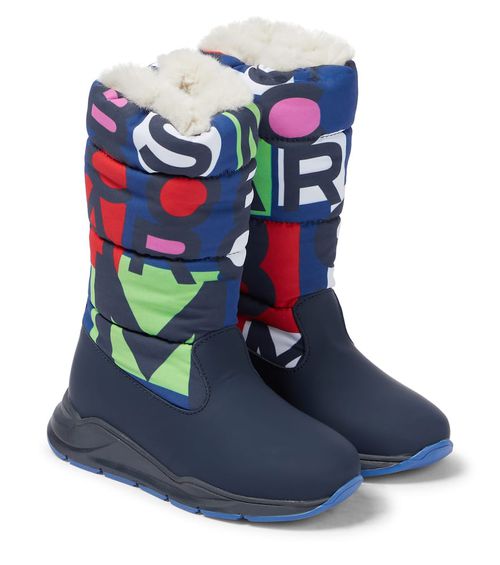 Printed leather snow boots