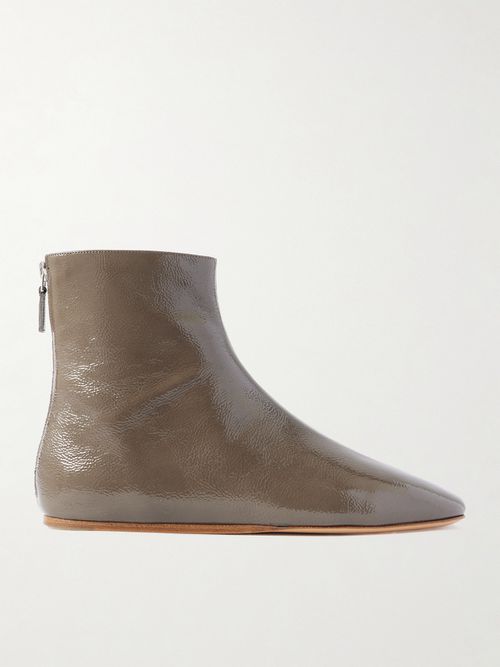 Luna Glossed-leather Ankle Boots - Brown