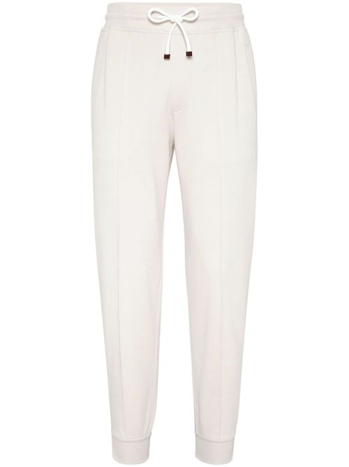 Drawstring-waist tapered track trousers - White