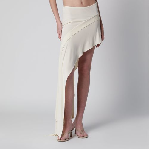White mini skirt with side train