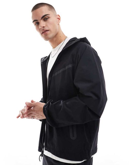 Tech Woven full zip hoodie in black