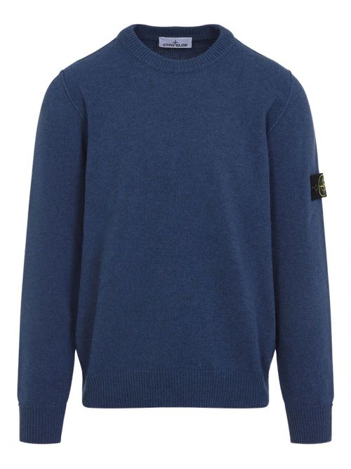 Logo-patch crew-neck sweater - Blue