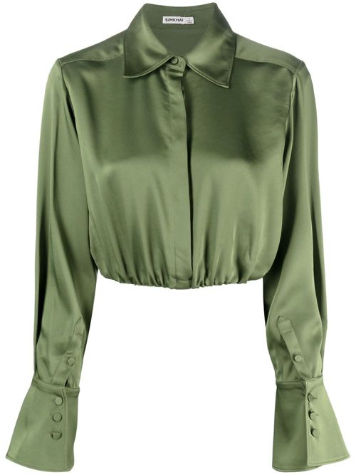 Cropped satin shirt - Green