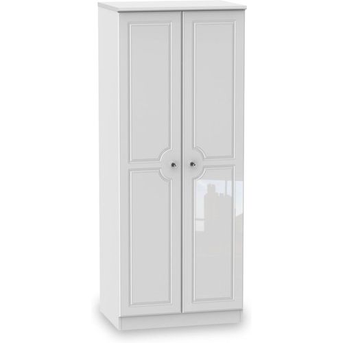 Kinsley White Gloss Contemporary 2 Door Double Wardrobe | Roseland