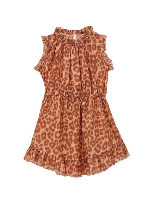 Mini Dress with Ruffled Neckline and Drawstring Waist