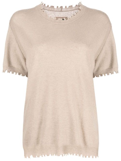 Raw-cut fine-knit top - Neutrals