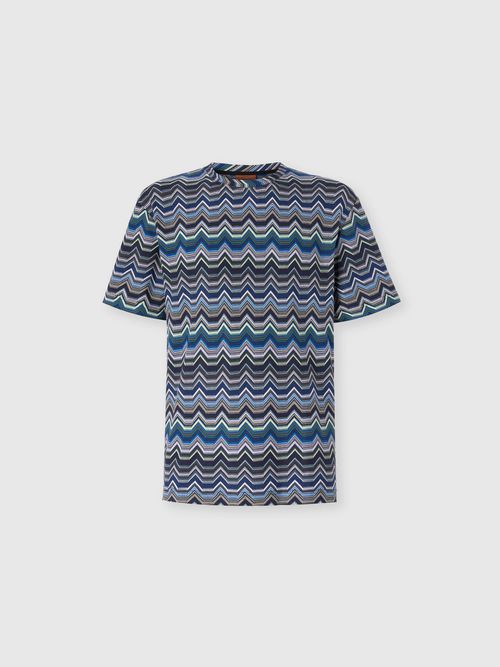 Missoni - Crew neck t-shirt with geometric zigzag, Men, Blue & Green