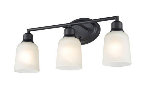 Matte Black Three Light Vanity from the Amberle Collection