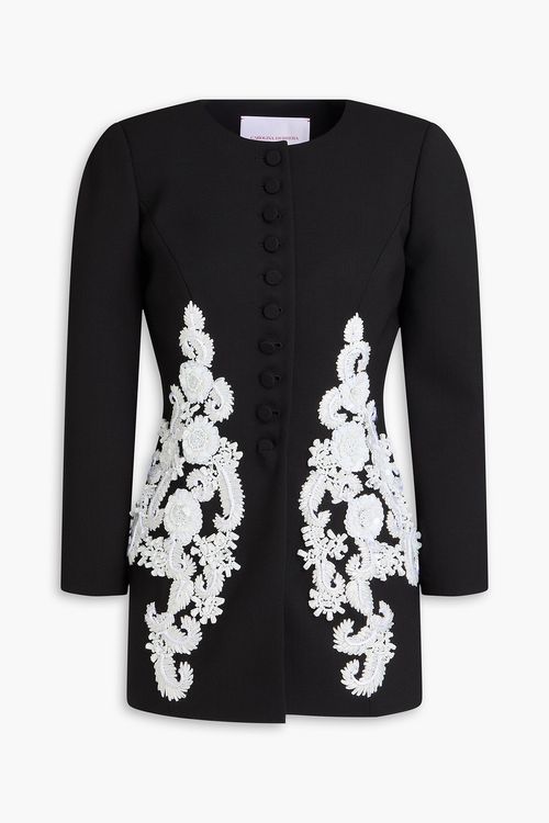 Sequin-embellished wool-blend jacket - Black - US 0