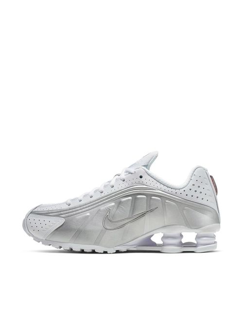 Shox R4 sneakers in white and silver