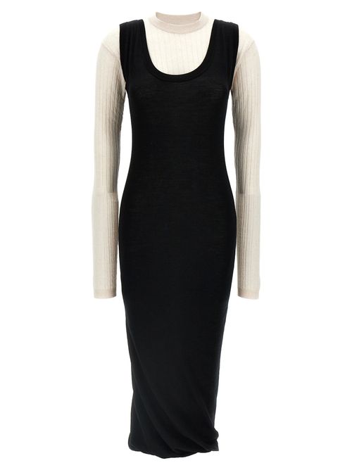 Bicolor Wool Midi Dress — Black