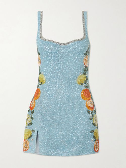 Capri Crystal-embellished Beaded Tulle Mini Dress - Blue