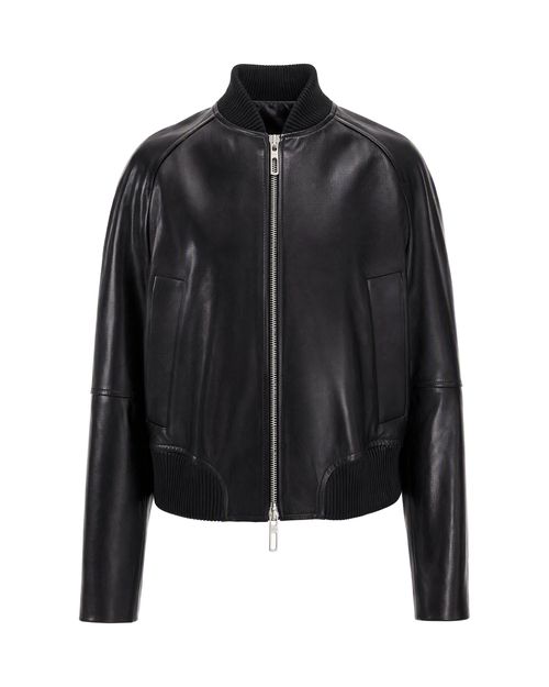 Lambskin Leather Bomber Jacket — Black