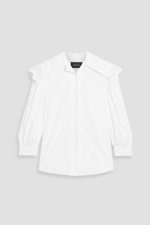 Broderie anglaise-trimmed cotton-poplin shirt - White - UK 6