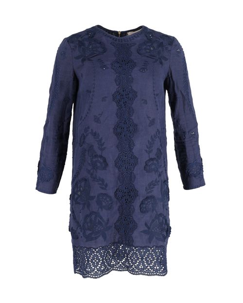 Vanessa Bruno Quarter Sleeve Shift Dress in Navy Linen