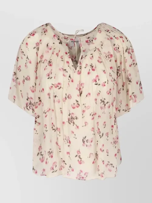 Isabel Marant Etoile - floral pleated top short sleeves tie detai