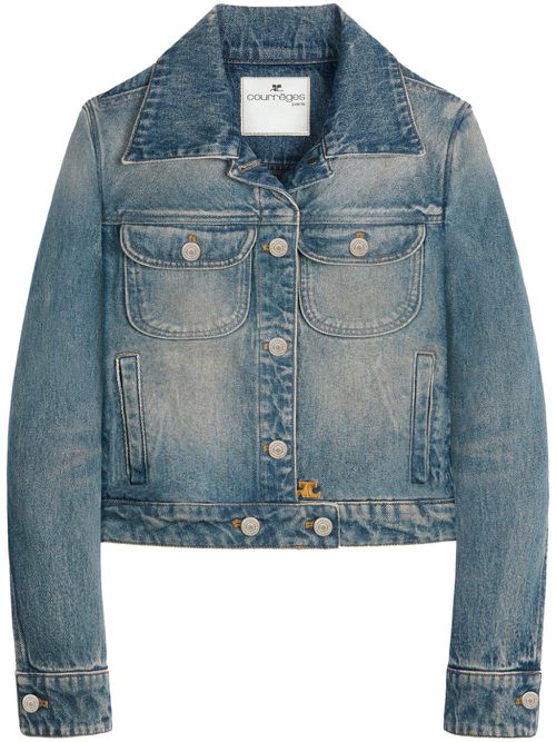 Trucker logo-embroidered denim jacket - Blue