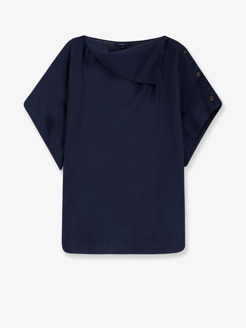 Linen Blend with Asymmetrical Detail Shirt — Blue