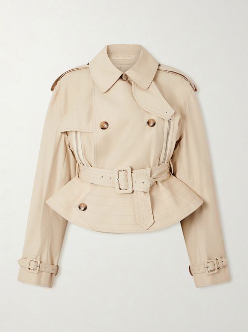 S. S. Daley - Evelyn Leather-trimmed Cotton-blend Gabardine Jacket - Cream