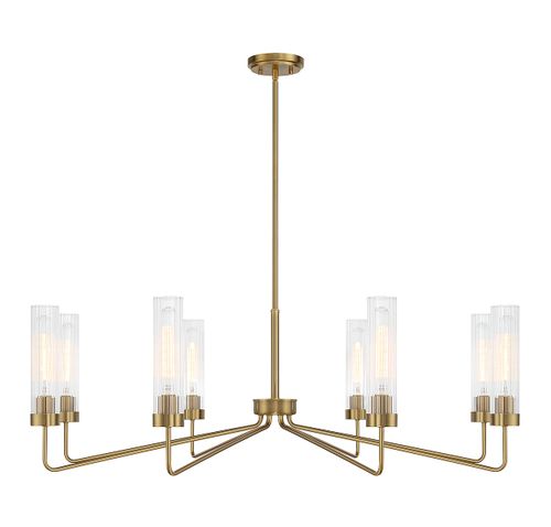 Warm Brass Eight Light Chandelier from the Baker Collection